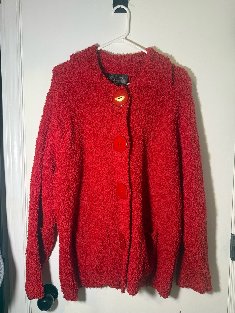 Cozy Red Bouclé Button Cardigan Sweater